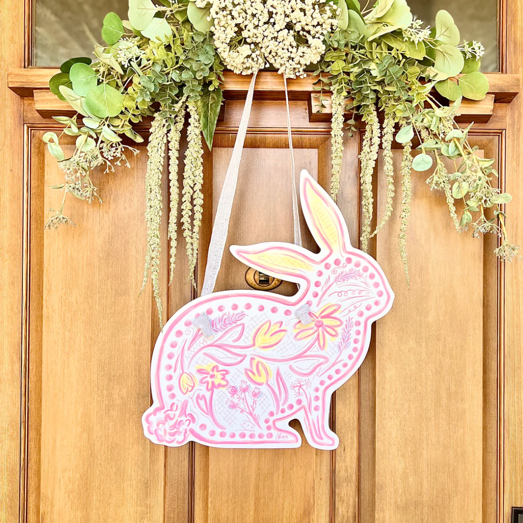 Pink Chinoiserie Bunny Door Hanger Right Facing