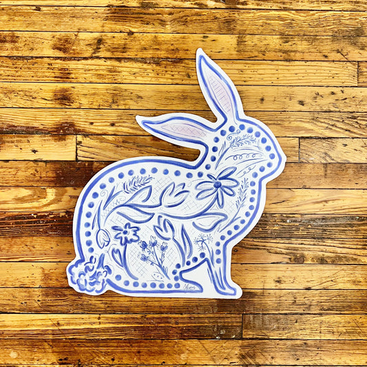 Blue Chinoiserie Bunny (Right Facing)